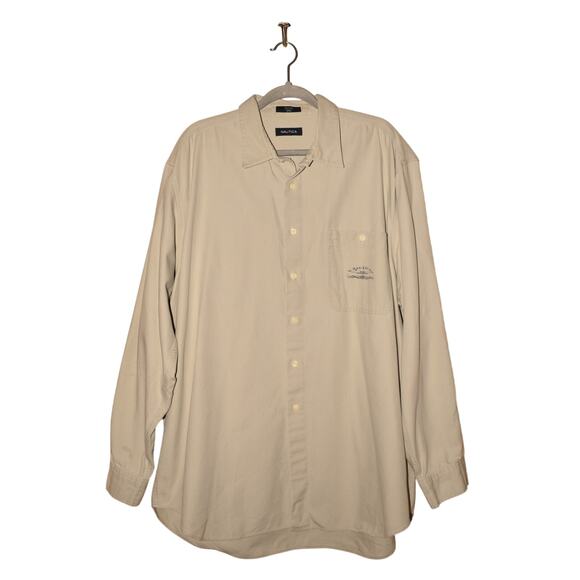 NAUTICA $60 Light Sage Long Sleeve Cotton Button‎ Down Fish Graphic Men's XXL - Picture 2 of 5